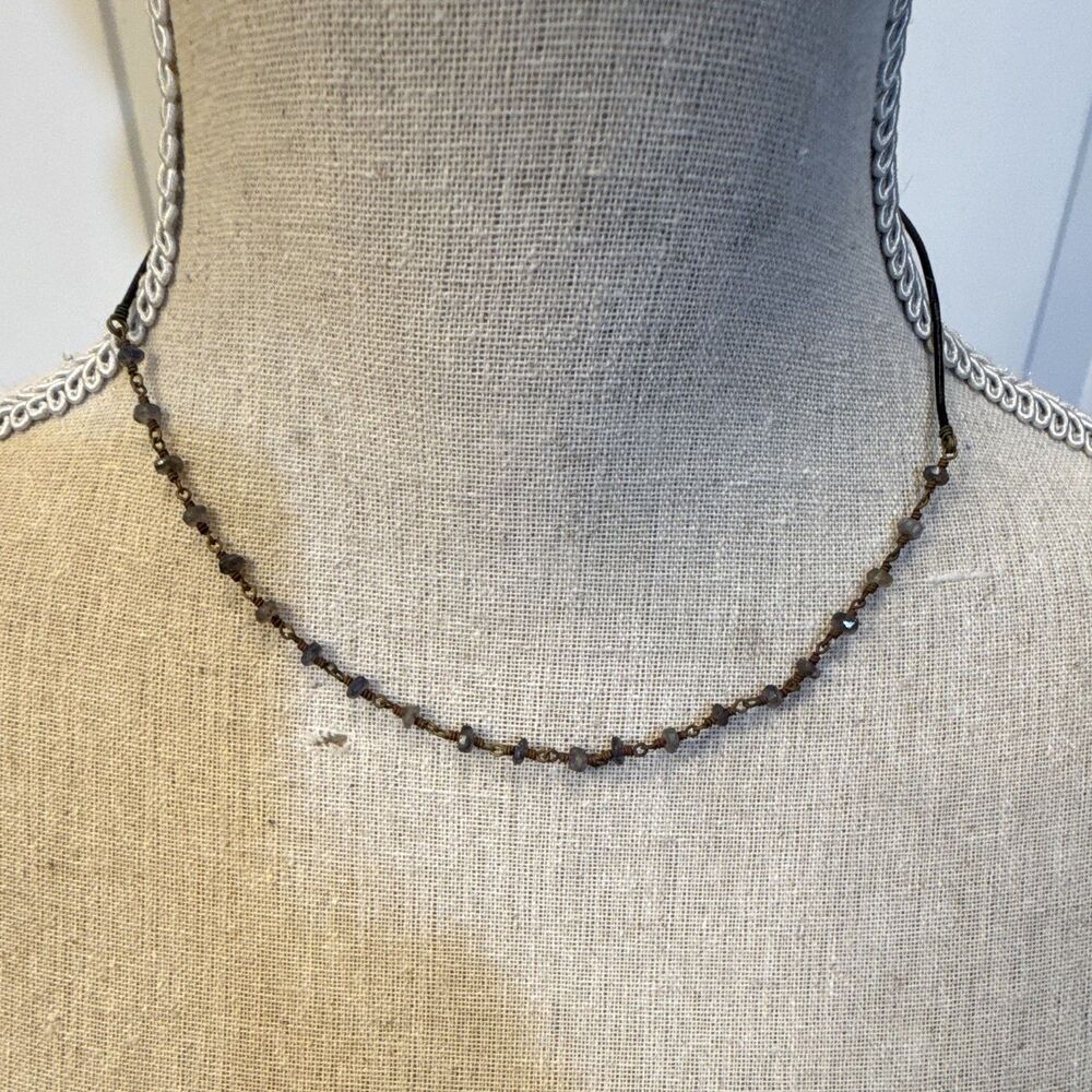 Y2K Dainty Gray Bead Chocker Necklace On Black Cord